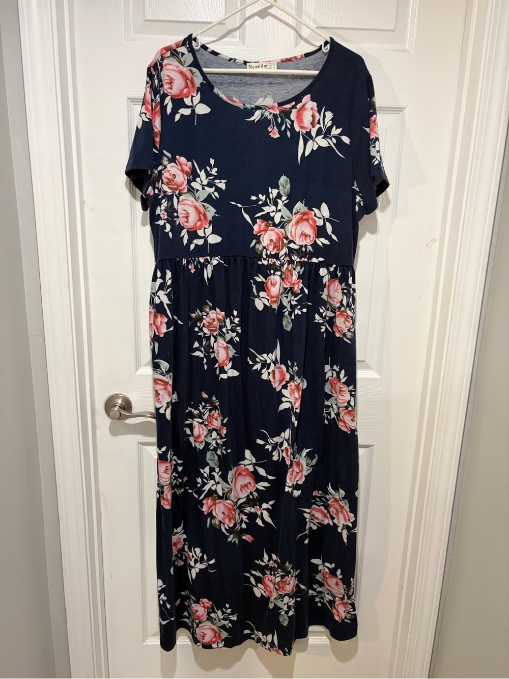 NEMIDOR Women's Navy Floral Short-Sleeve Maxi/Full Length Dress
